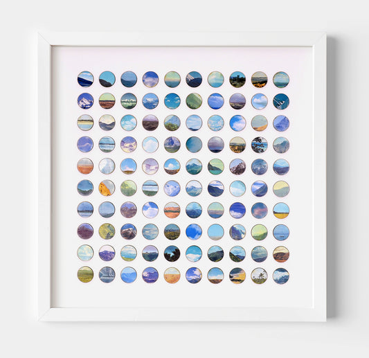 One Hundred Snowy Mountain Landscape Dots Collage