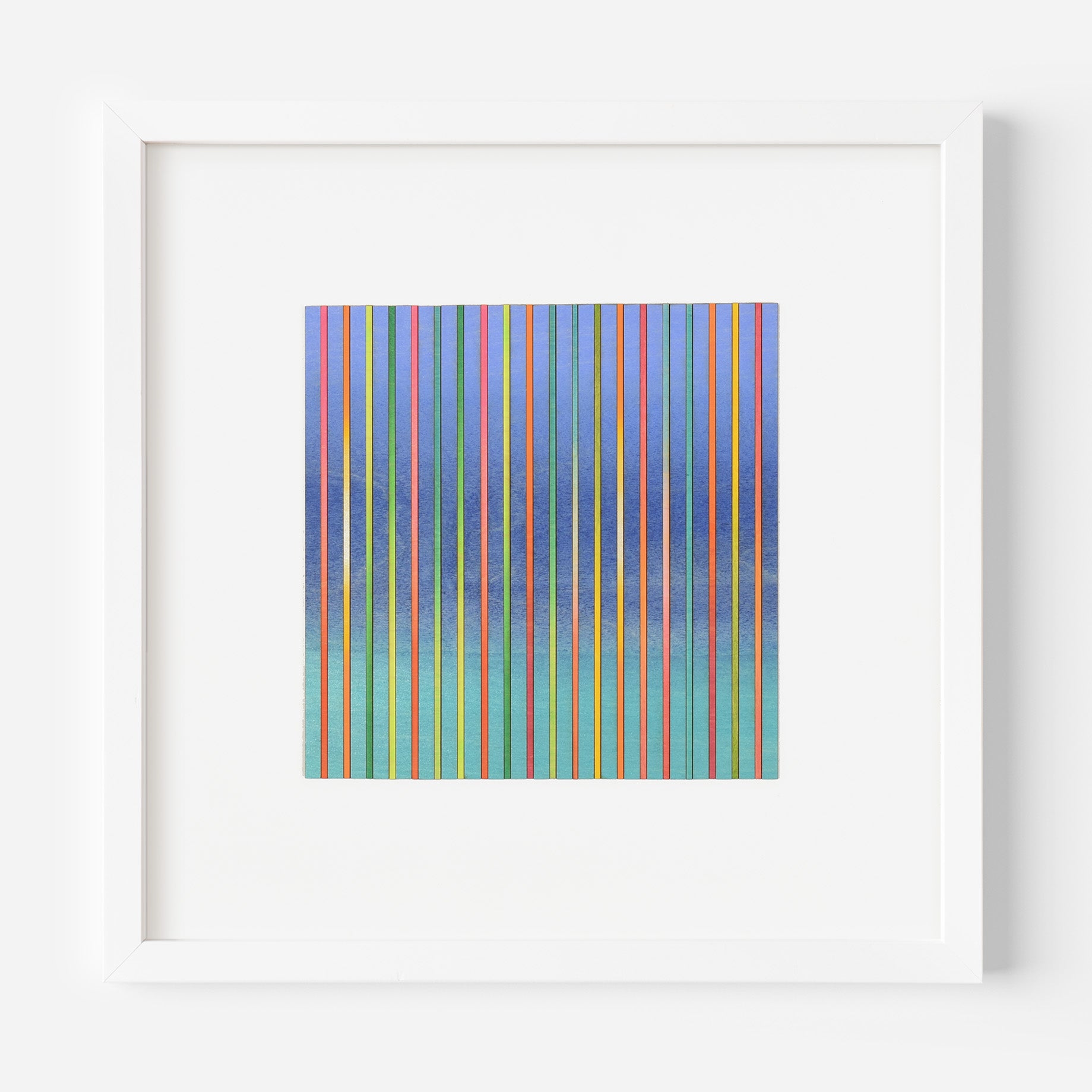 Stripe panel painting in white wood frame