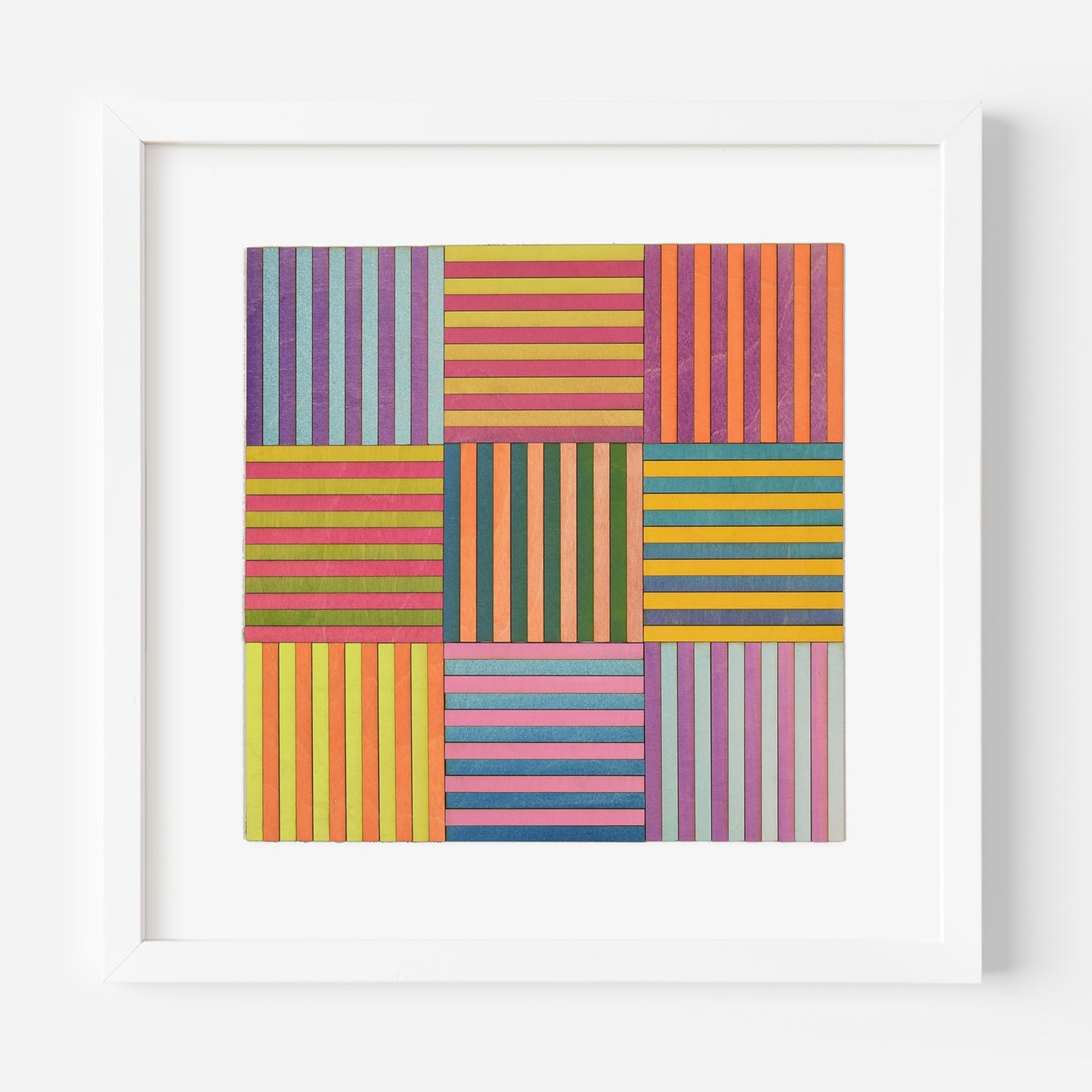 Striped wall art in white frame
