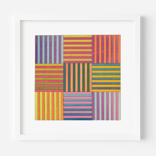 Striped wall art in white frame