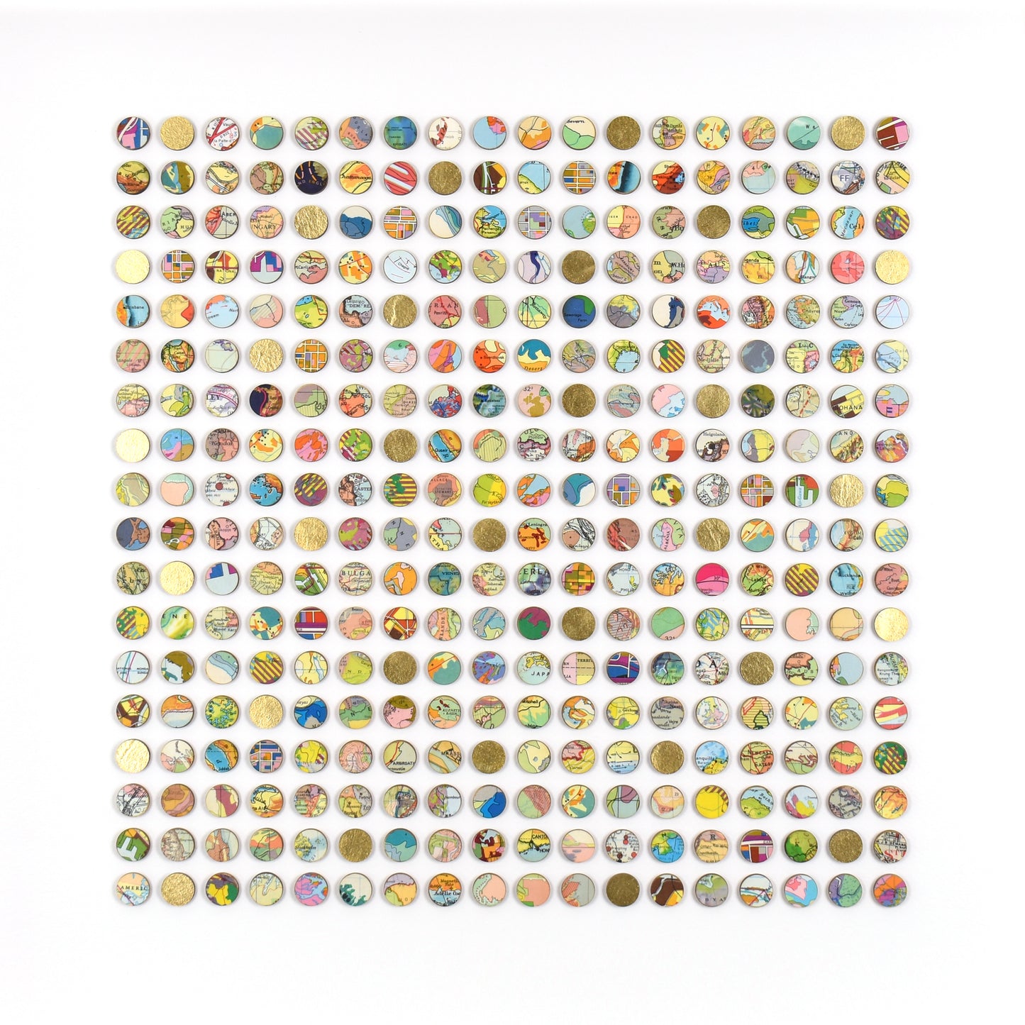 Three Hundred and Twenty Four World Map Dots Collage with Gold