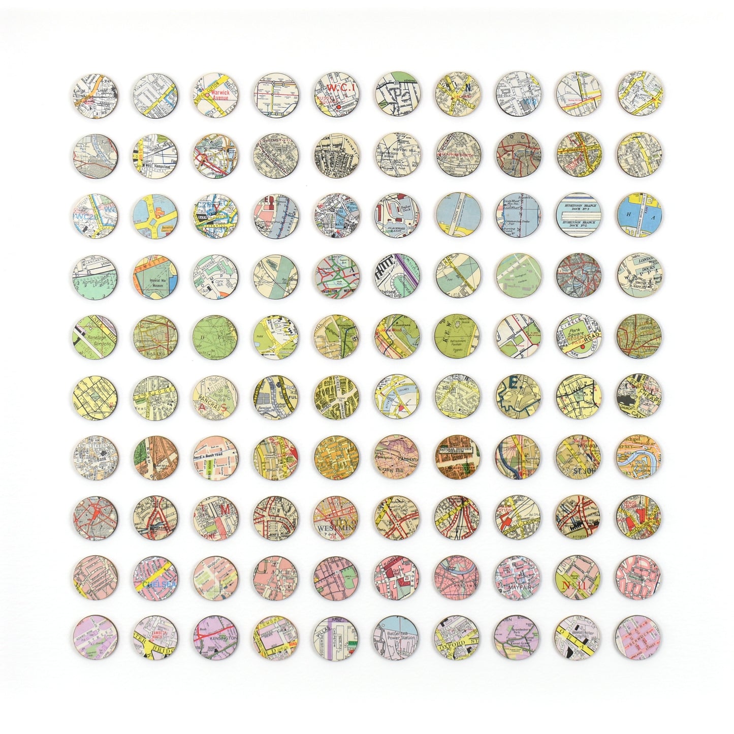 One Hundred London Map Dots Rainbow Collage