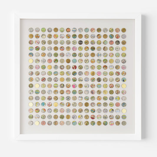 Two Hundred and Fifty Six London Map Dots Collage With Gold Leaf
