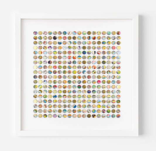 Three Hundred and Twenty Four World Map Dots Collage with Gold