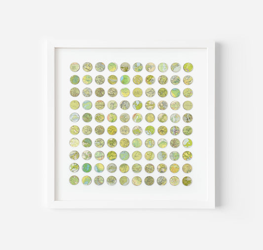 One Hundred Green Map Dots Collage