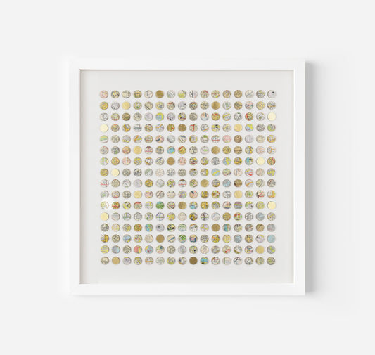 Two Hundred and Fifty Six London Map Dots Collage With Gold Leaf