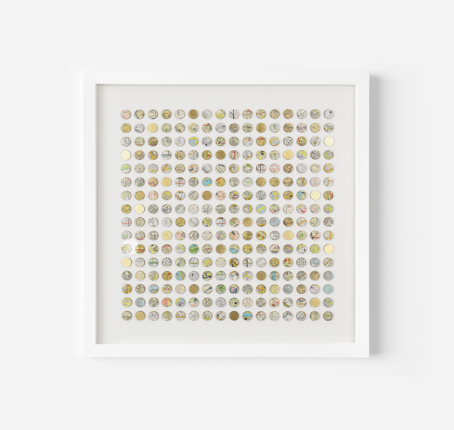 Two Hundred and Fifty Six London Map Dots Collage With Gold Leaf
