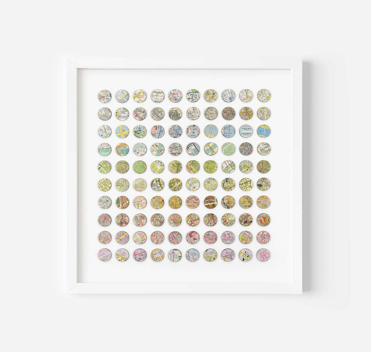 One Hundred London Map Dots Rainbow Collage