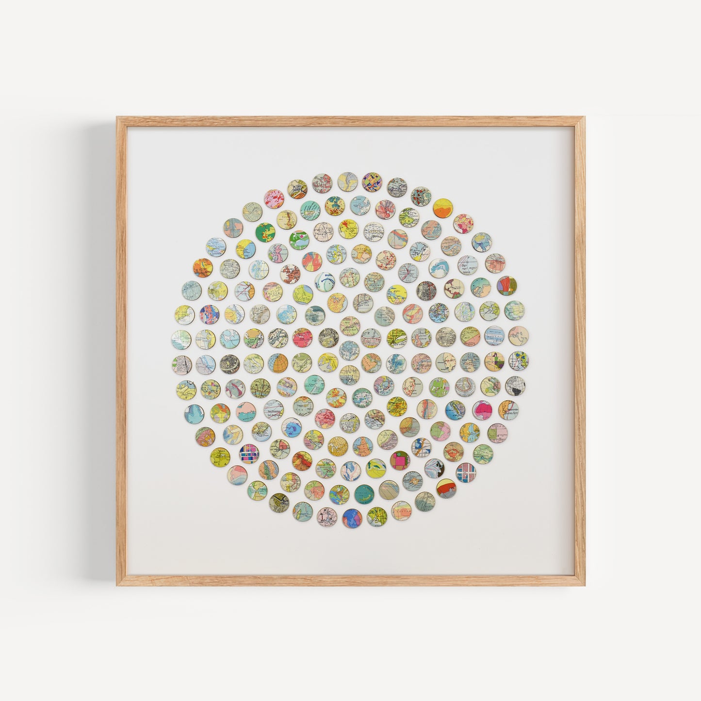 Vintage World Map Dots Collage, Large Circle