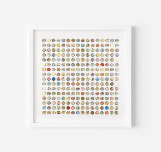 Two Hundred and Fifty Six World Map Dots Collage With Gold Leaf