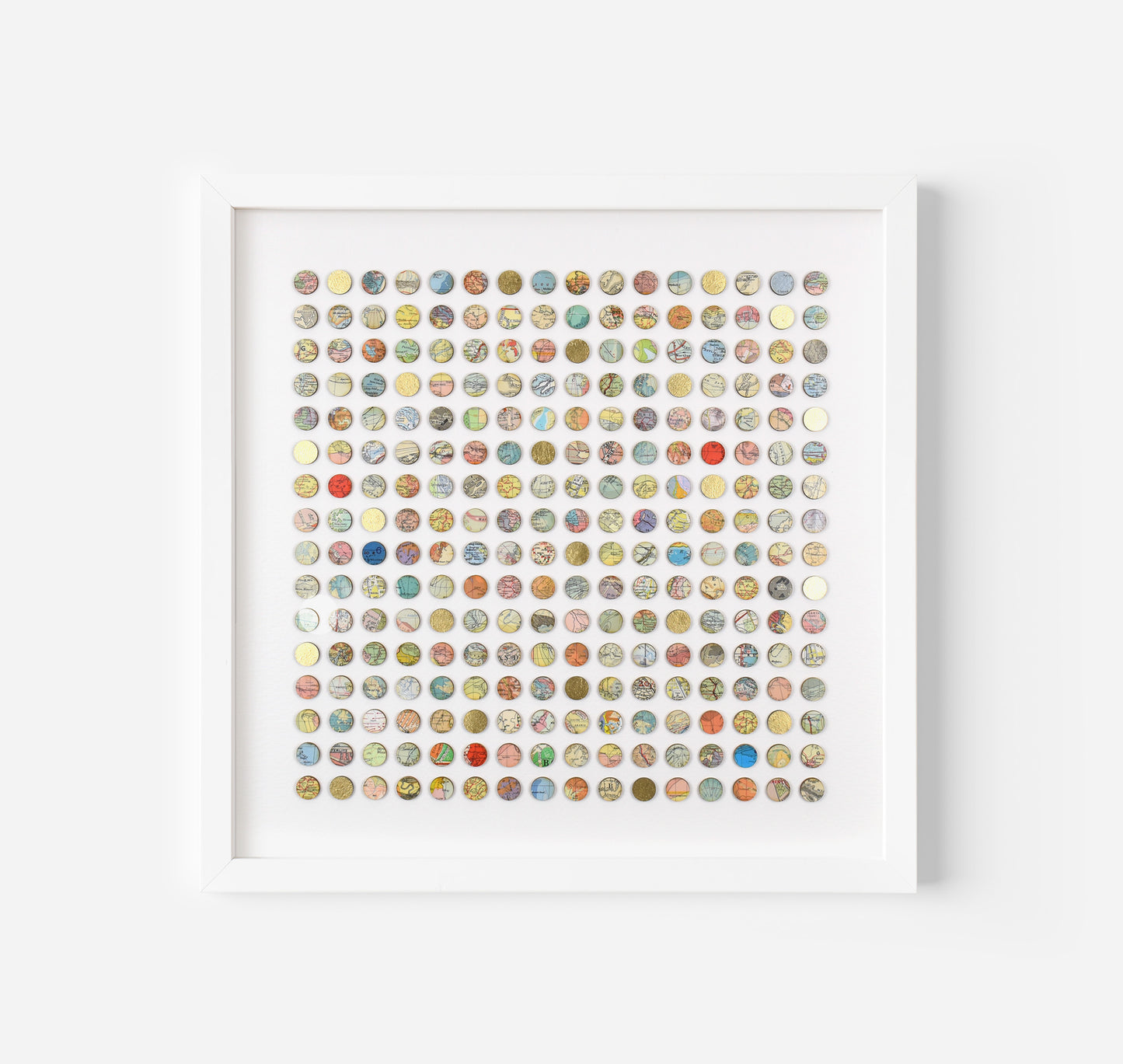 Two Hundred and Fifty Six World Map Dots Collage With Gold Leaf