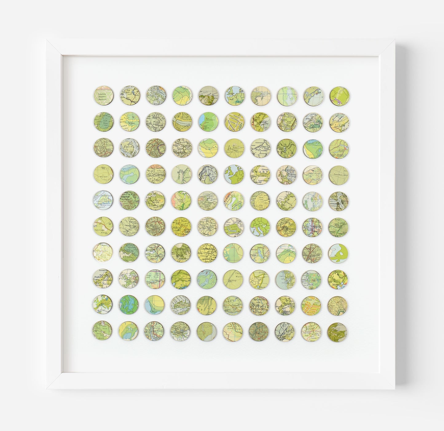 One Hundred Green Map Dots Collage