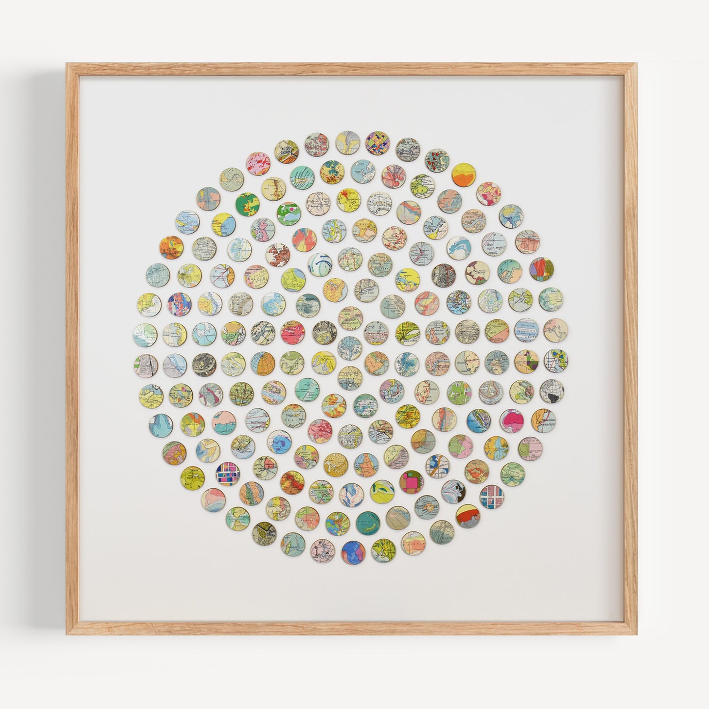 Vintage World Map Dots Collage, Large Circle