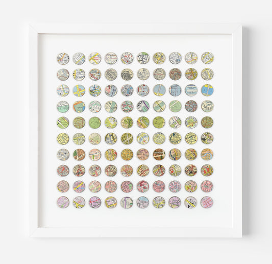 One Hundred London Map Dots Rainbow Collage