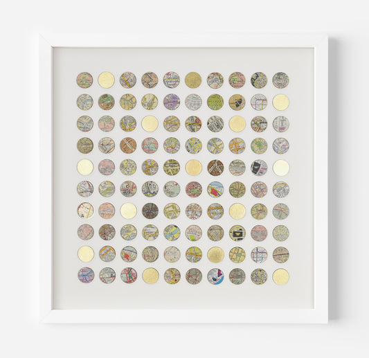 One Hundred Map Dots Collage With Gold Leaf