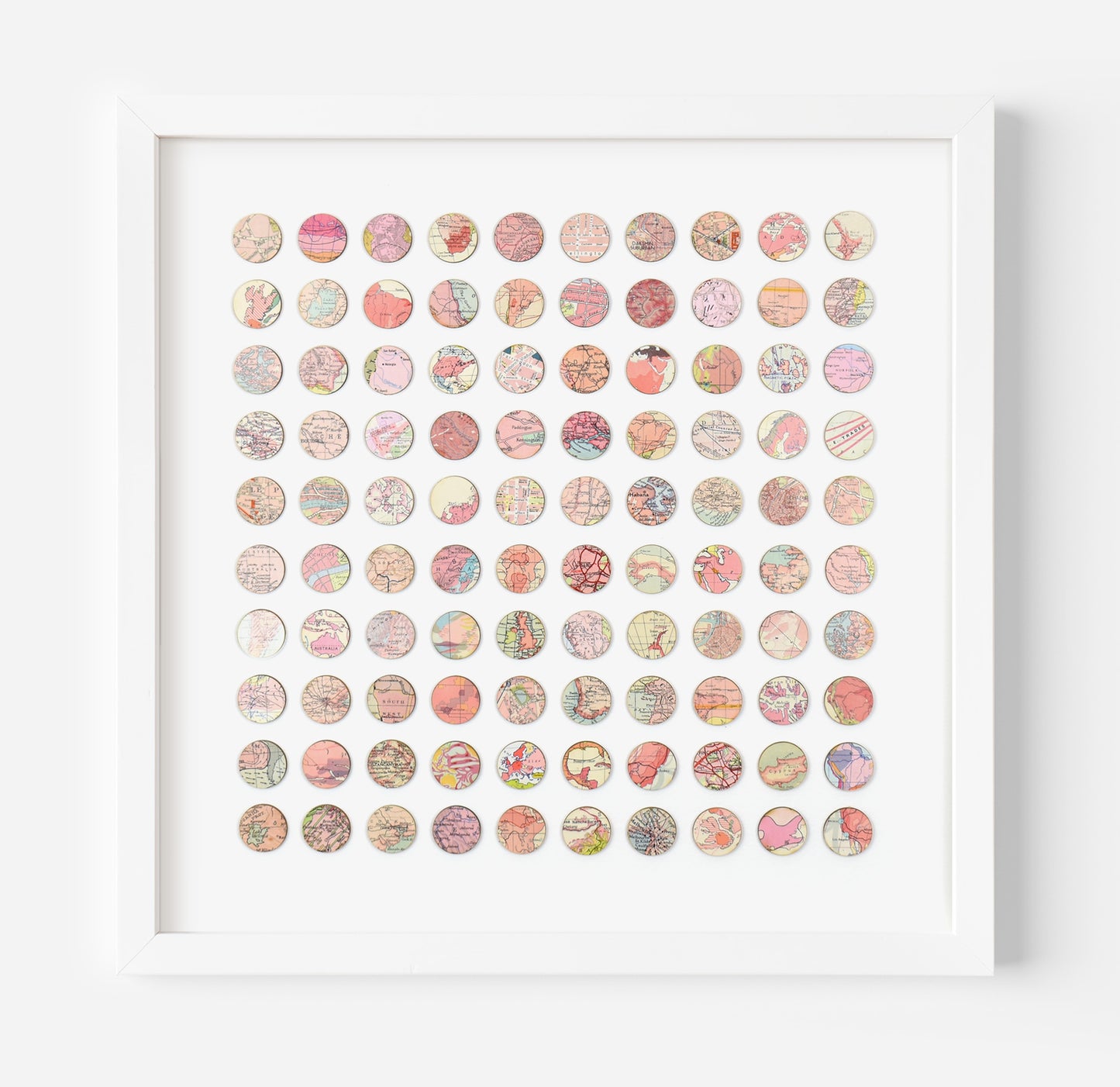 One Hundred Pink Map Dots Collage