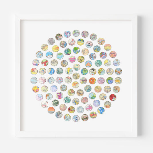 Vintage World Map Dots Collage, Circle