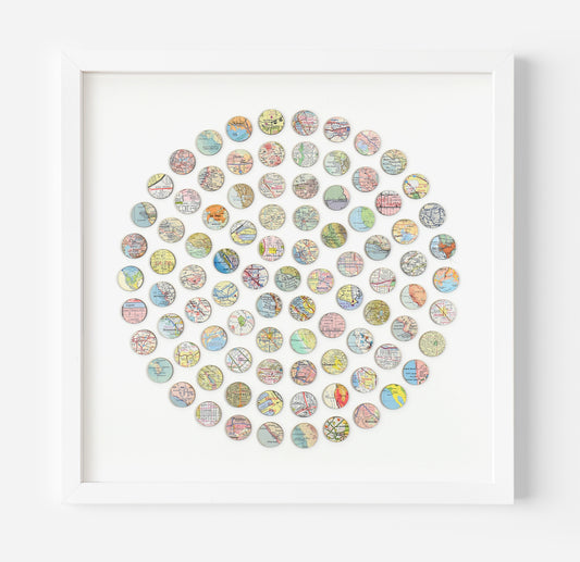 Vintage California Map Dots Collage, Circle