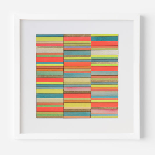 Orange and Lime Stripe Colour Study Painting with Gold