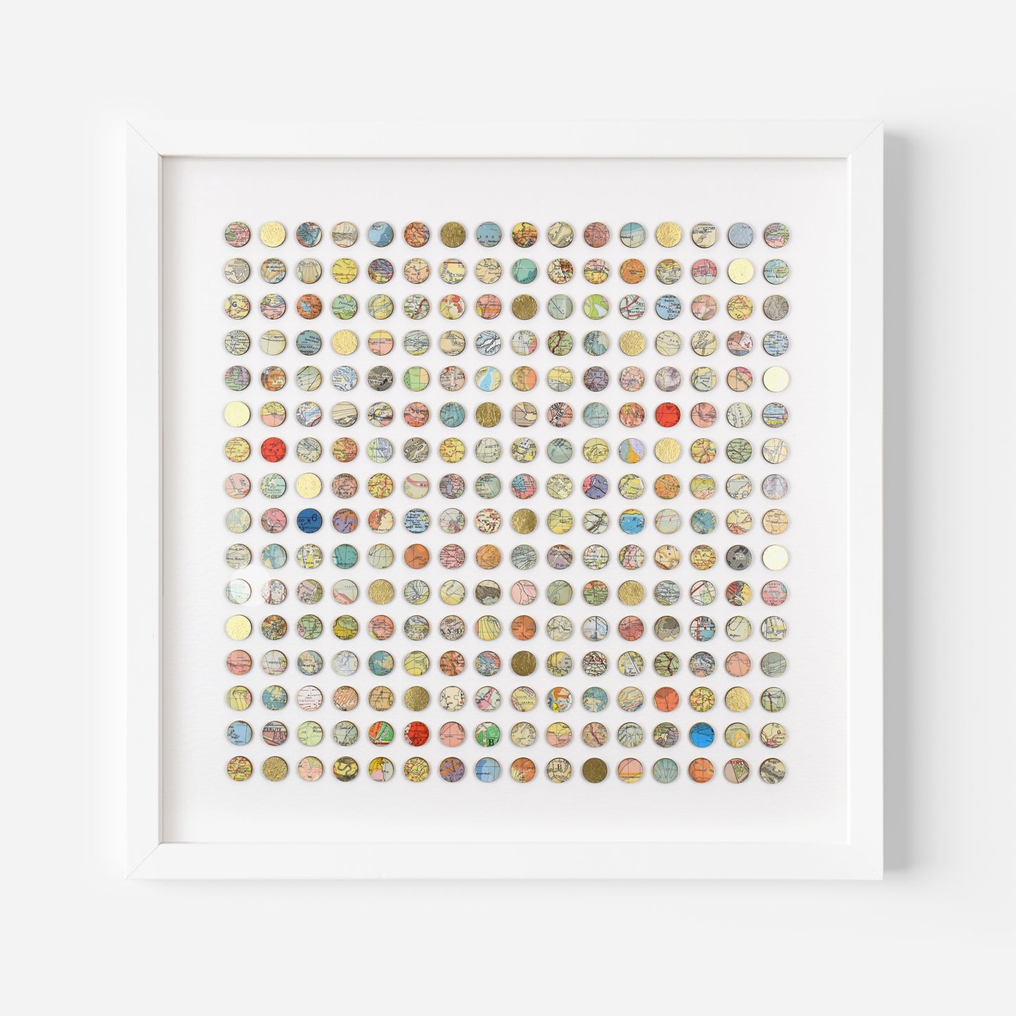 Two Hundred and Fifty Six World Map Dots Collage With Gold Leaf