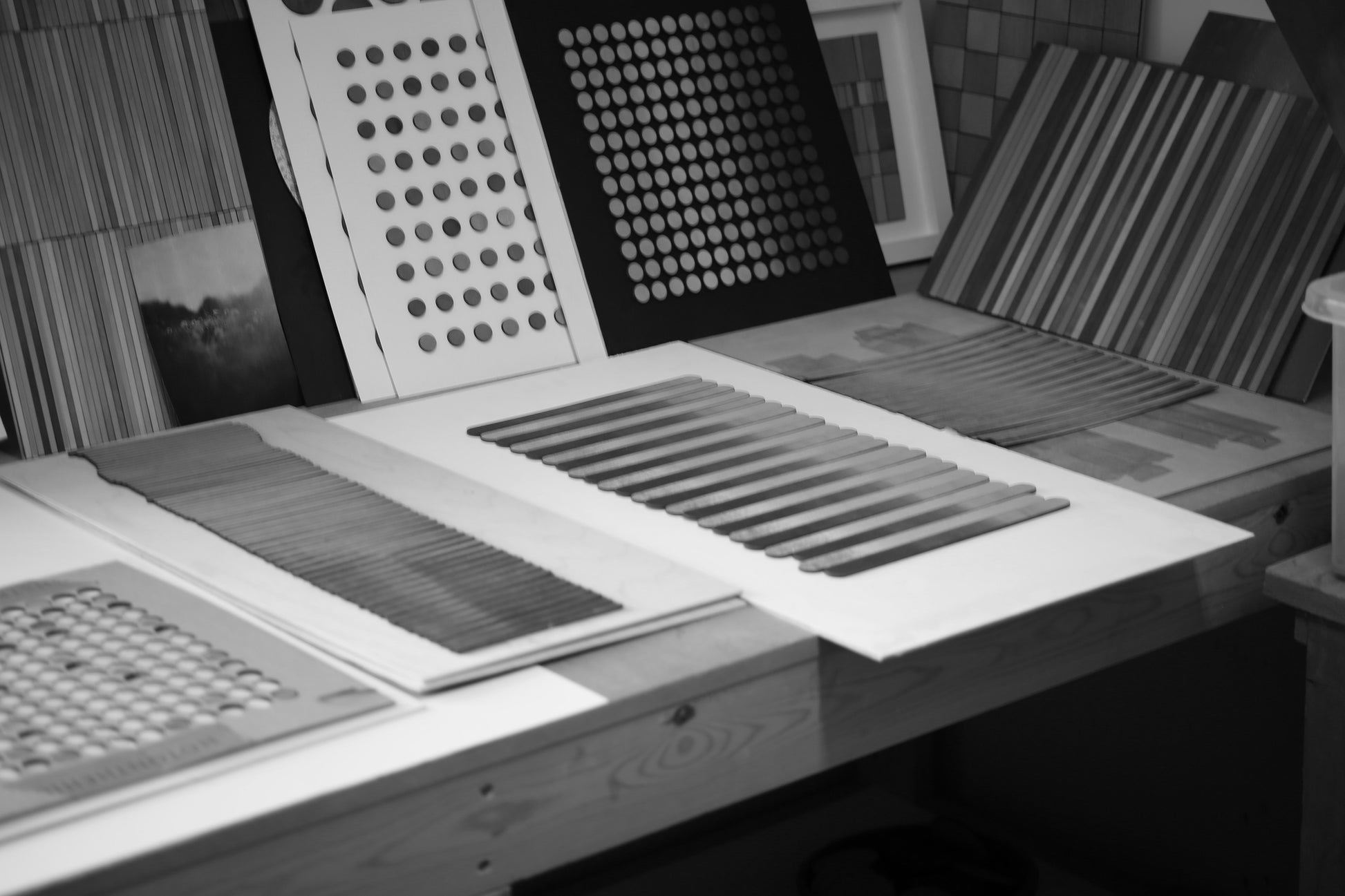 Striped 3D artworks in Amelia Coward's Kent Studio